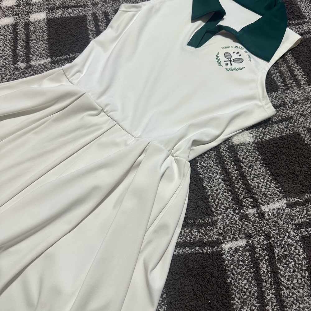 White Dress with Green Collar
